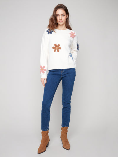 Plush Sweater with Boucle Flowers Charlie B