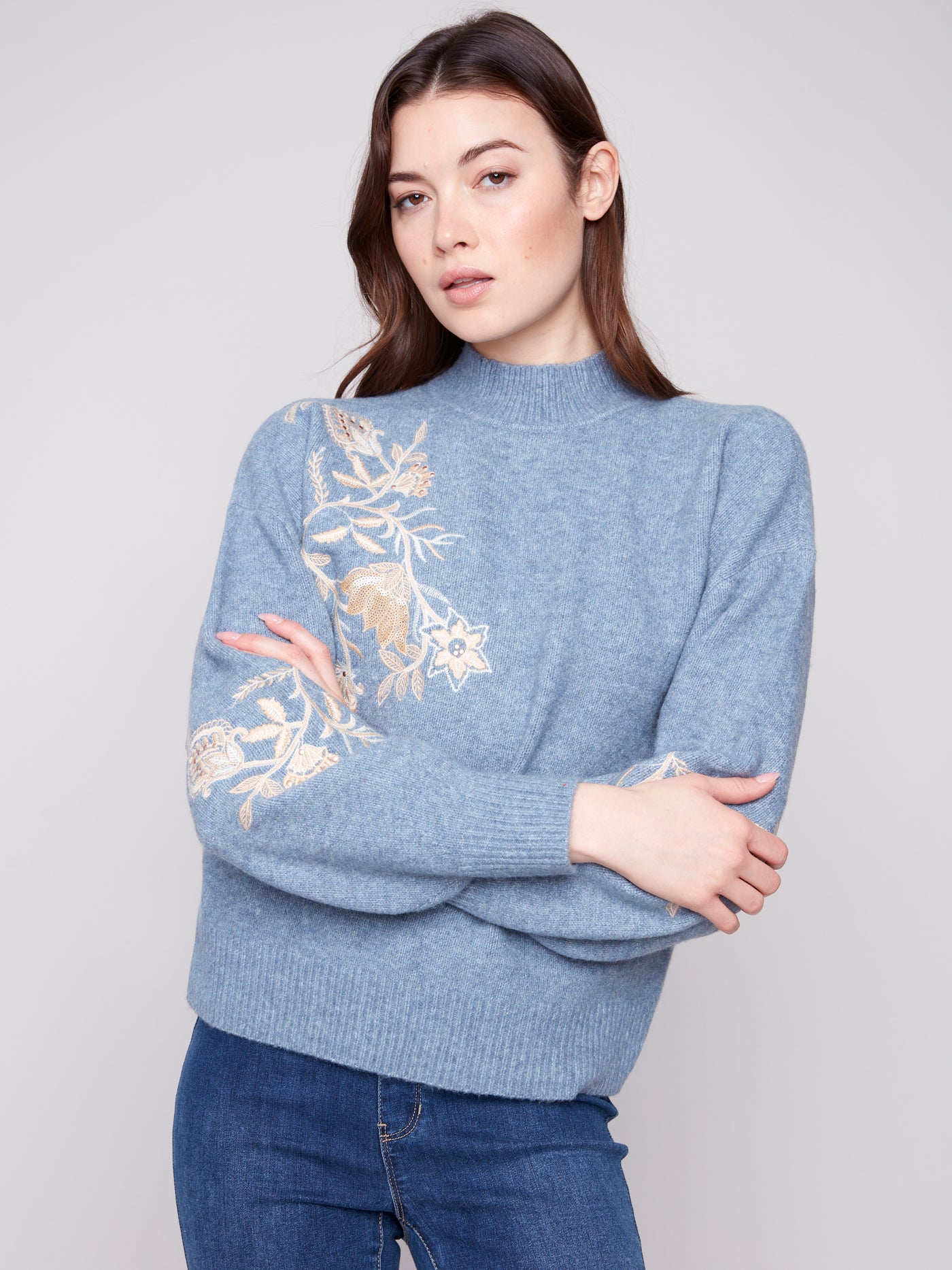 Mock Neck Sweater with Sequin Detail Charlie B