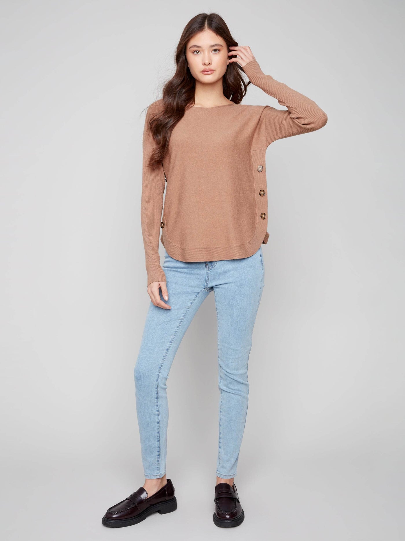 Boat Neck Sweater With Side Buttons - Dream Pants