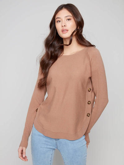 Boat Neck Sweater With Side Buttons - Dream Pants