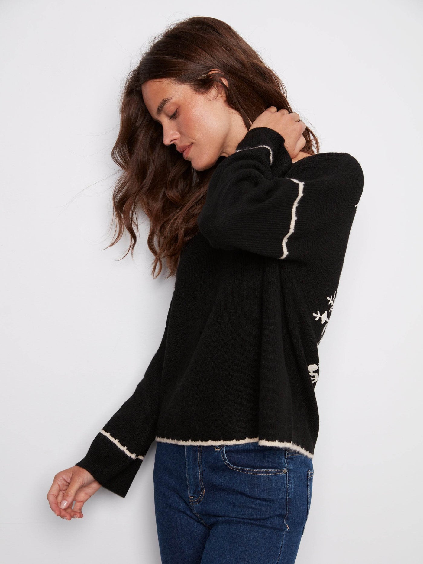 Embroidered Ribbed Sweater with Notch Neck - Dream Pants