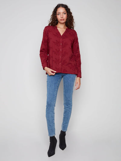 Floral Appliqué Button-Up Blouse - Dream Pants