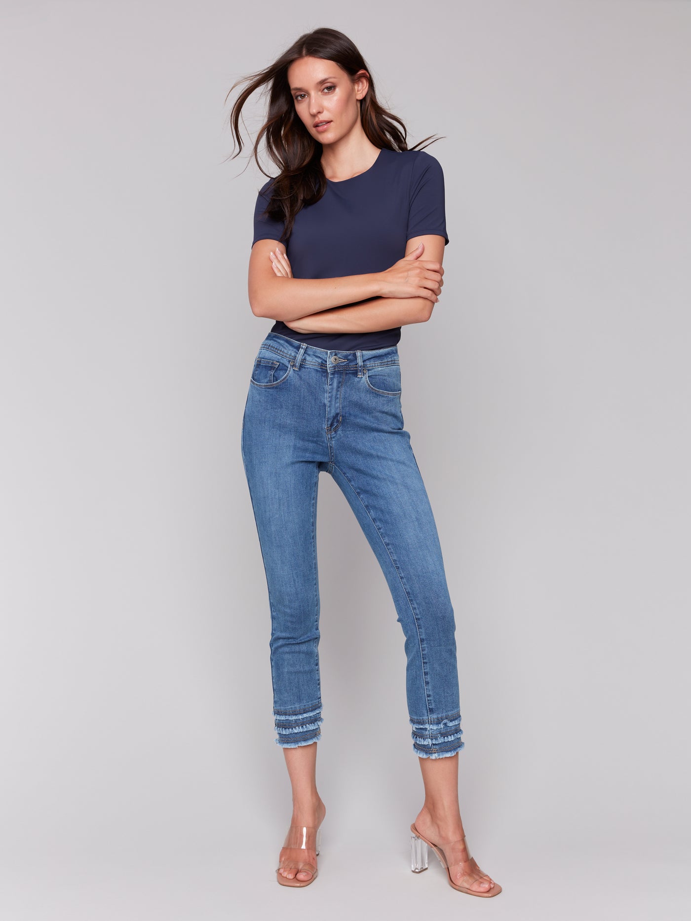 Frayed Hem Cropped Denim Pants