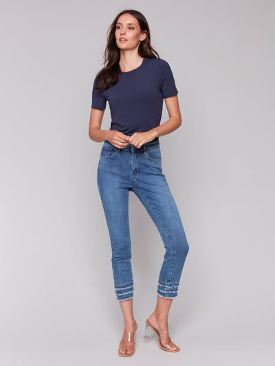 Frayed Hem Cropped Denim Pants