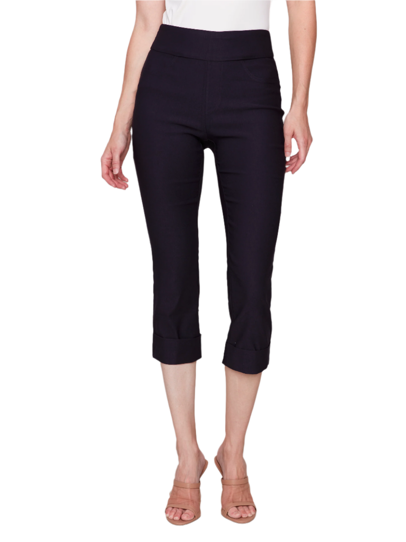 Solid Pull On Stretch Cropped Cuffed Pant Charlie B