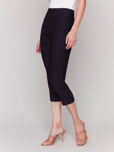 Solid Pull On Stretch Cropped Cuffed Pant Charlie B