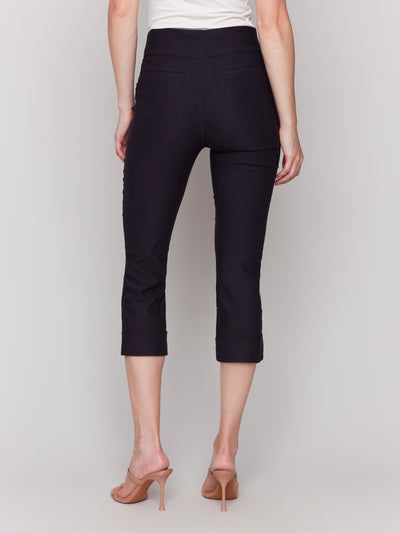 Solid Pull On Stretch Cropped Cuffed Pant Charlie B