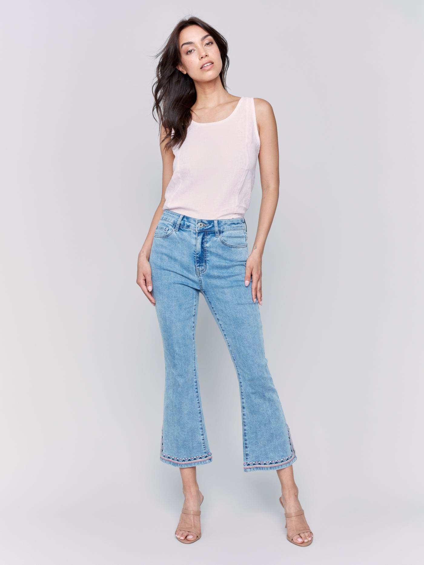 Cropped Bootcut Jeans with Embroidered Side Slit Detail Charlie B