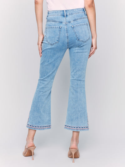 Cropped Bootcut Jeans with Embroidered Side Slit Detail Charlie B