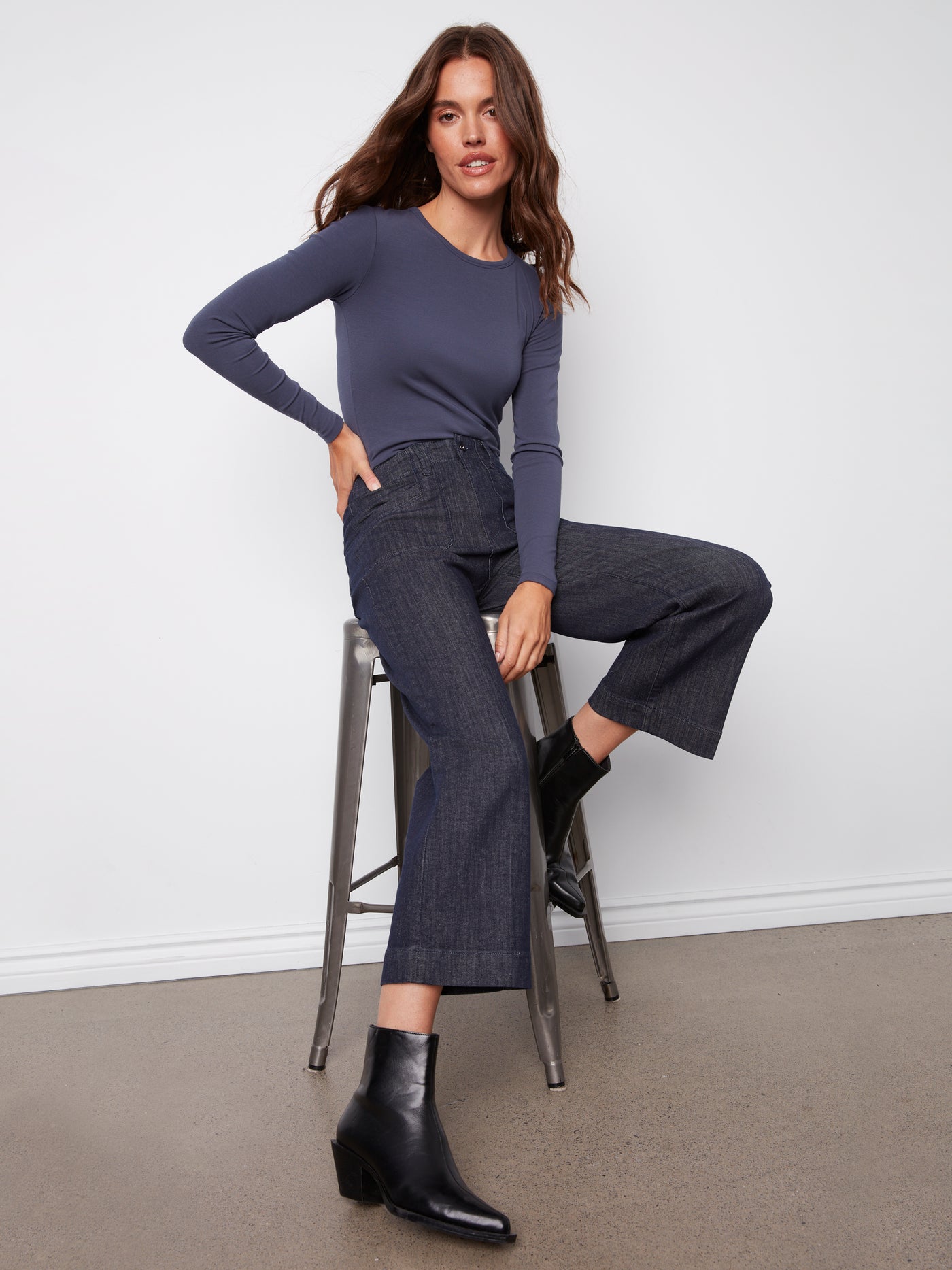 Cropped Wide Leg Stretch Jeans Charlie B