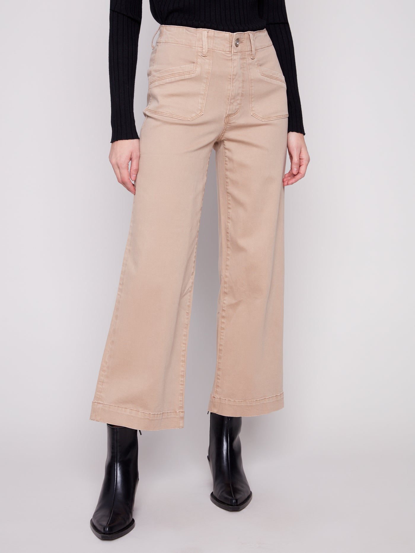 Cropped Wide Leg Stretch Twill Pants Charlie B