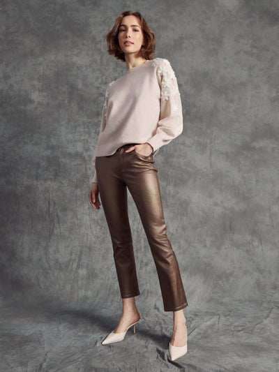 Crew Neck Sweater With Embroidered Flowers Charlie B