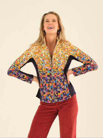Geometric Print Zip Front Jacket Dolcezza