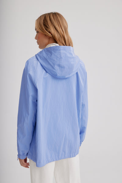 Nikki Jones Adjustable Hooded Blouson In Soft Luster Sheen W/ Contrast Trims & Zipper Detail On Sleeves 