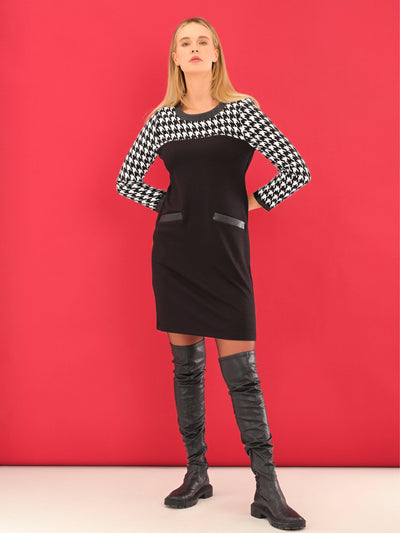 Houndstooth Contrast Knit Dress Dolcezza