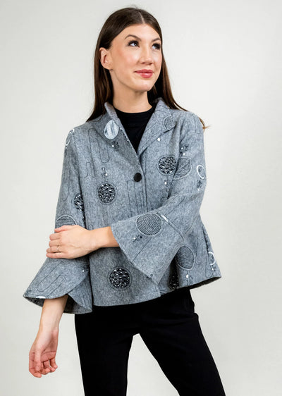 Bell Sleeve Mandarin Collar Button Front Jacket Trisha Tyler