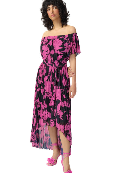 Floral Print Chiffon Off-Shoulder Pleated Dress Joseph Ribkoff