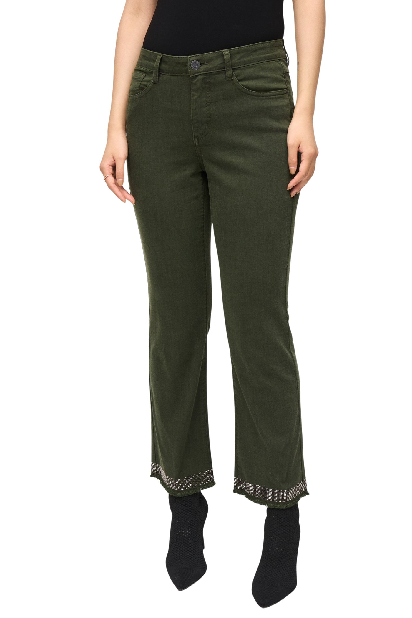 Denim Straight Pants With Frayed Hem Joseph Ribkoff