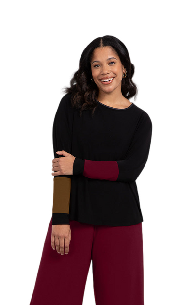 Sympli Colour Block Sleeve Nu Cinch Top, Long Sleeve 