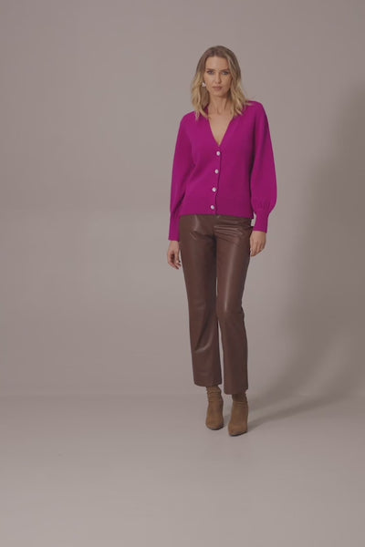 Sweater Knit Cardigan with Puff Sleeves