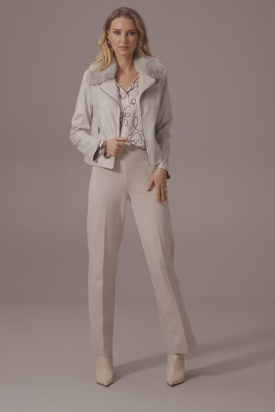 Foiled Suede Swing Jacket with Faux Fur Collar