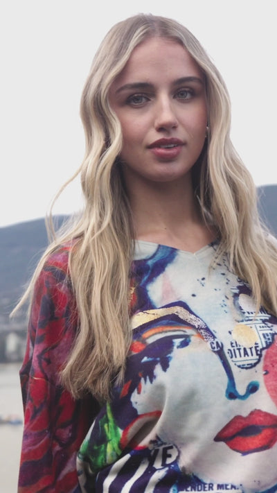 Artistic Print V-Neck Top