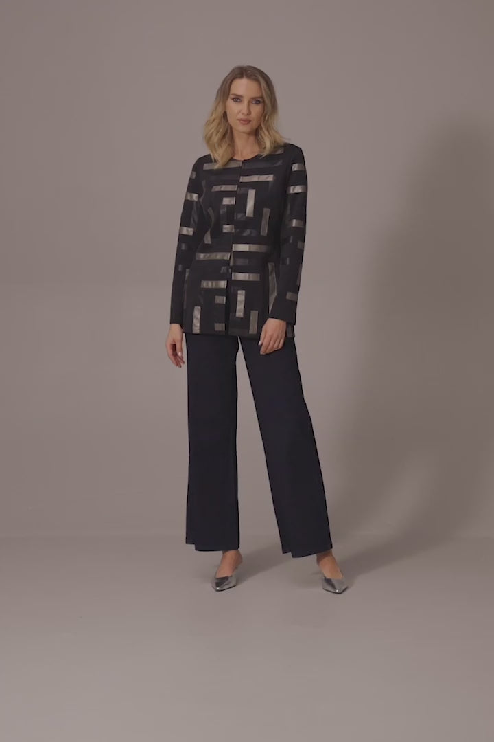 Scuba & Leatherette Collarless Jacket