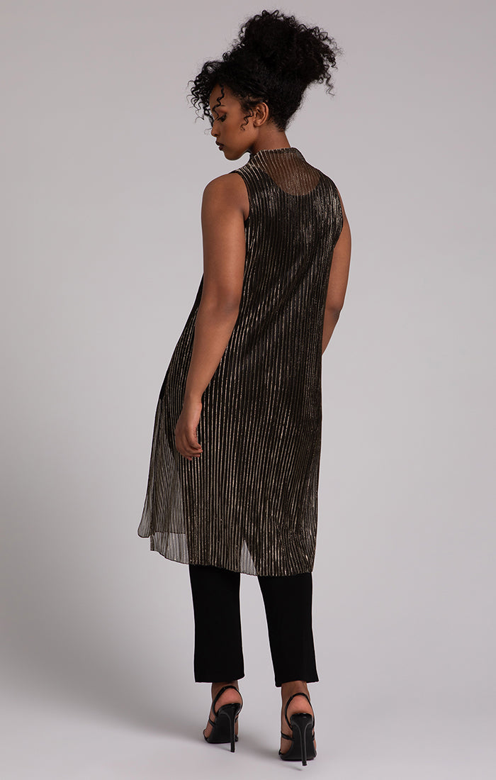 Funnel Neck Slit Over Under, Pleated Mesh Sympli