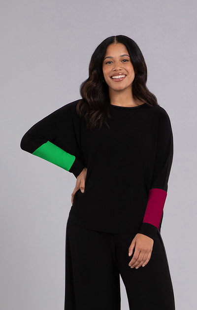 Sympli Colour Block Sleeve Nu Cinch Top, Long Sleeve 